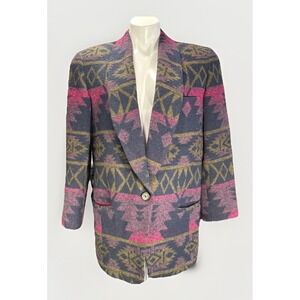 Take Six Size Medium Vintage Aztec Blazer Wool Blend One Button